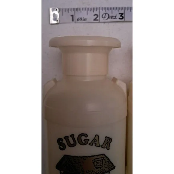 1970's Plastiques Inc Cream, Sugar, Salt, & Pepper Kitchen Set Vintage White - Picture 11 of 12